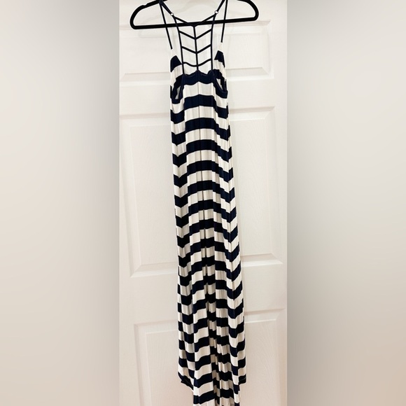Cynthia Rowley Striped Ladder Back High Low Pleated Maxi Dress Blue White sz XS - Picture 5 of 6
